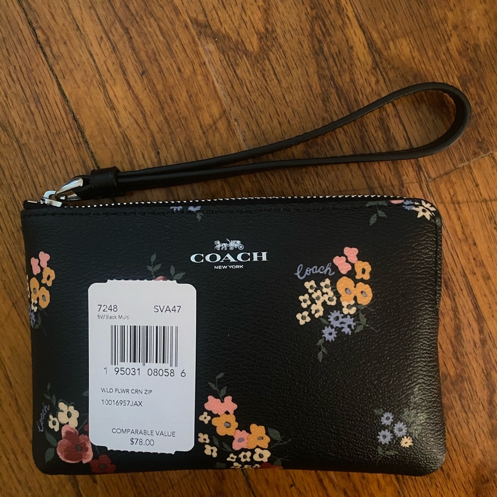 Black Floral Coach Wristlet